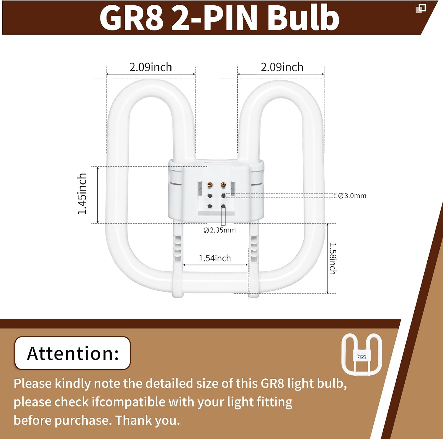 Detalle de Liuyife GR8 2‑Pin 16W CFL Lamp (Warm White 3500K) – Non-Dimmable, 1 Pack