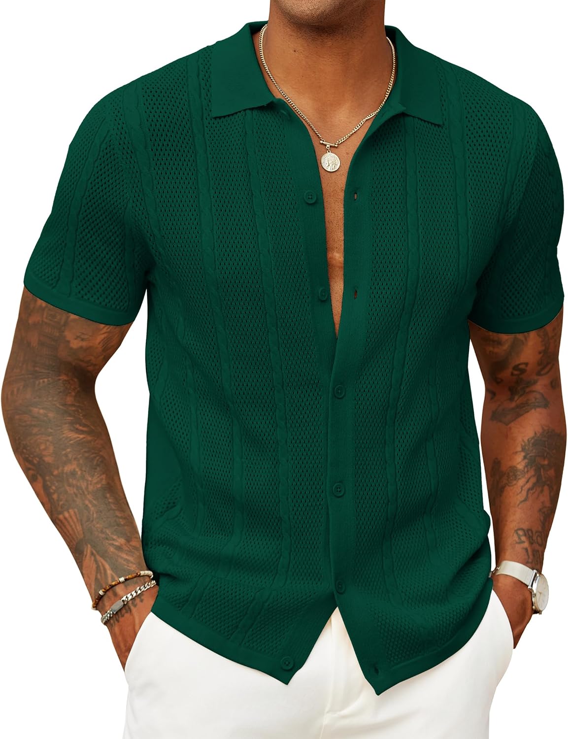 Detalle de COOFANDY Knit Button Down Shirt