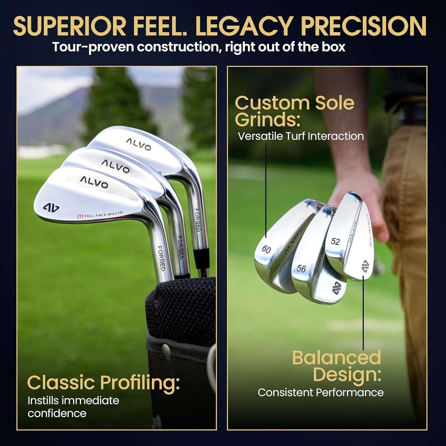Detalle de ALVO GOLF Premium Full Face Wedges — 52/56/60/70 Degree Forged Spin Set