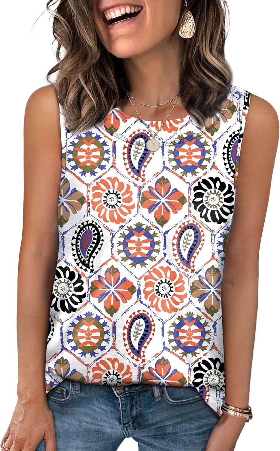 Detalle de WIHOLL Women's V-Neck Sleeveless Tank Top – Summer Casual Loose Fit