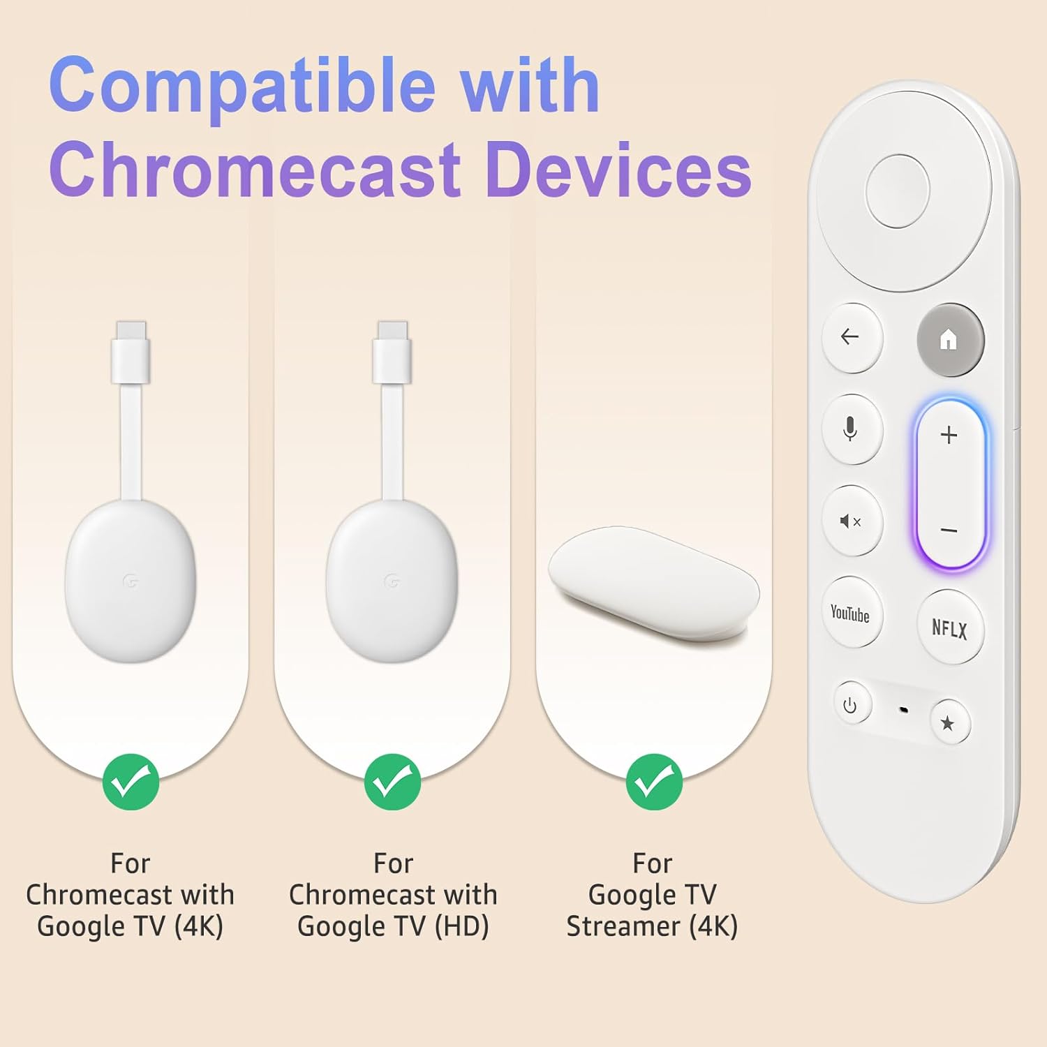Thumbnail 1 de Voice Remote Control for Chromecast with Google TV (Replacement for Google TV Streamer 4K/HD Remote)