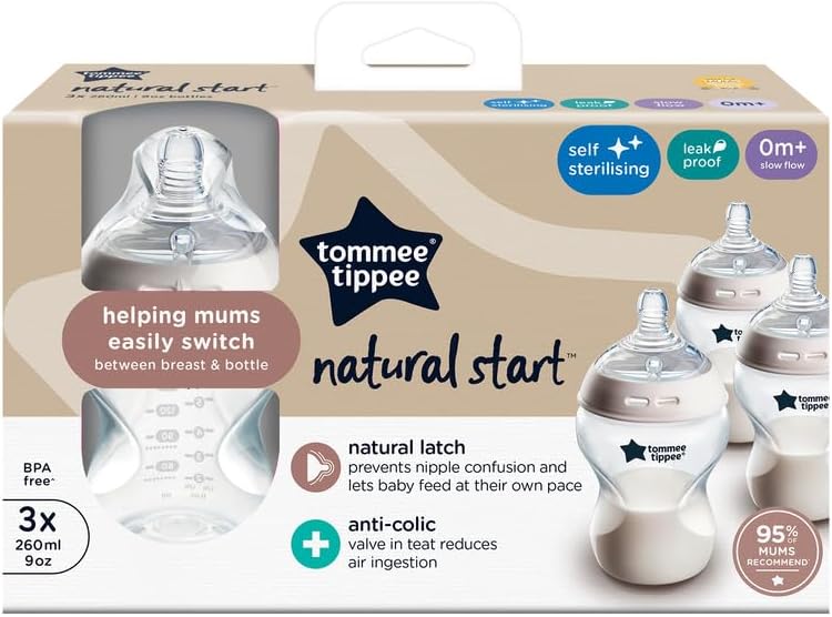 Thumbnail 1 de Lot de 3 biberons anti-colique Tommee Tippee Natural Start 260 ml – tétine débit lent forme sein