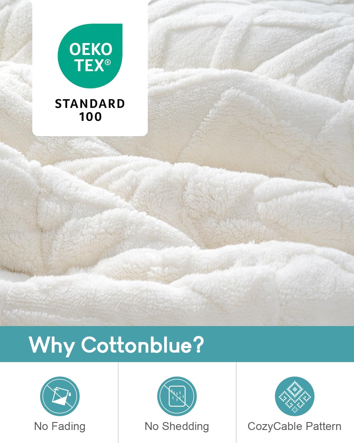 Thumbnail 2 de Cottonblue Jacquard Weighted Blanket (15 lbs) for Adults, Queen Size Sherpa Comfort, Cream White