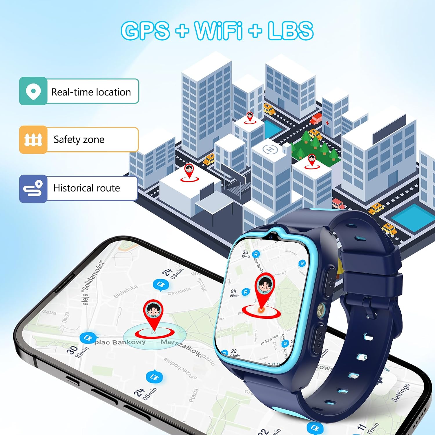 Detalle de Kids Smart Watch with 4G, GPS, SOS and Classroom Mode for 4–15 Years