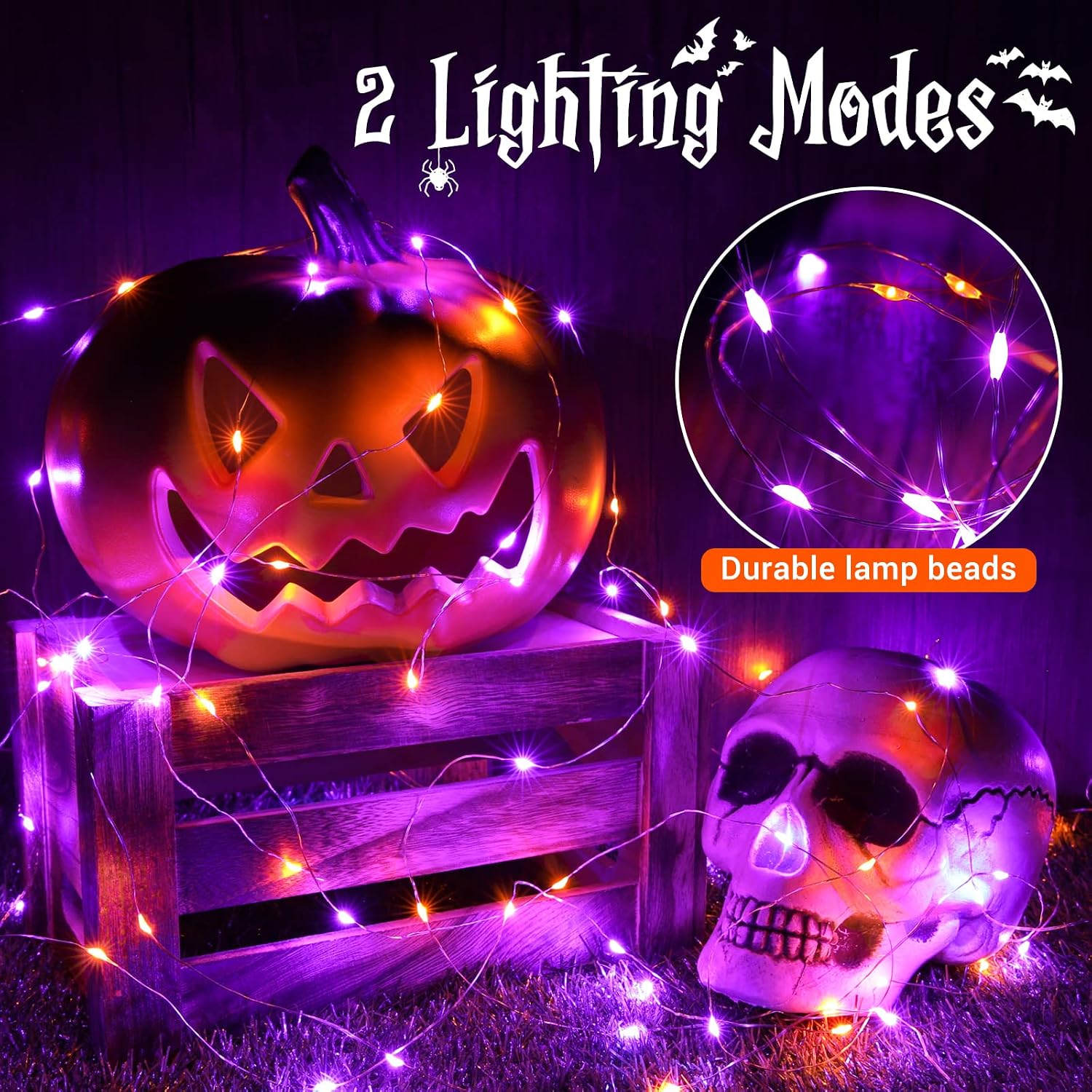 Detalle de Joomer Orange & Purple Halloween Fairy Lights, 16FT, 50 LEDs, 2 Modes