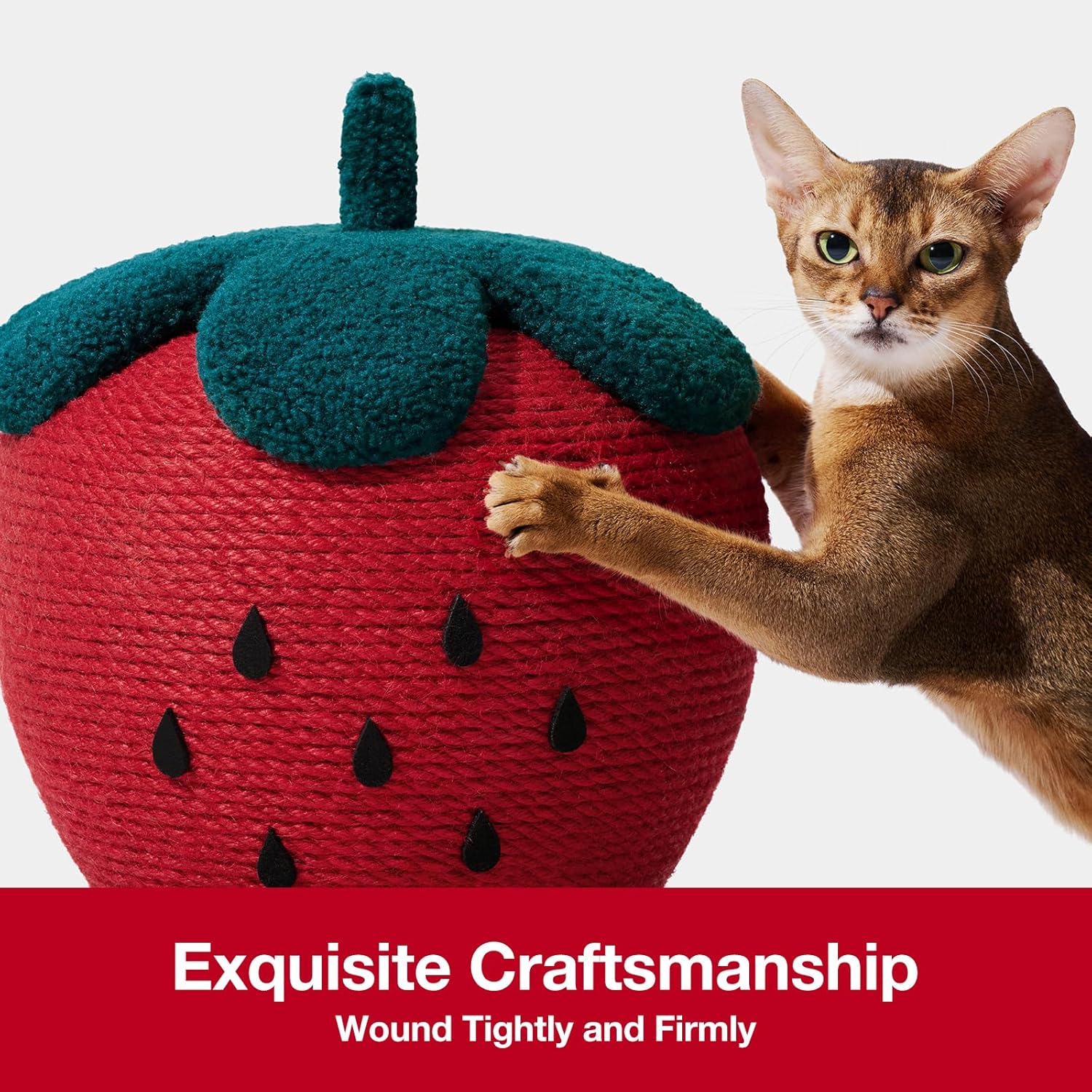 Detalle de VETRESKA Strawberry Cat Scratching Post – Vertical Sisal Rope Scratch Post for Indoor Cats