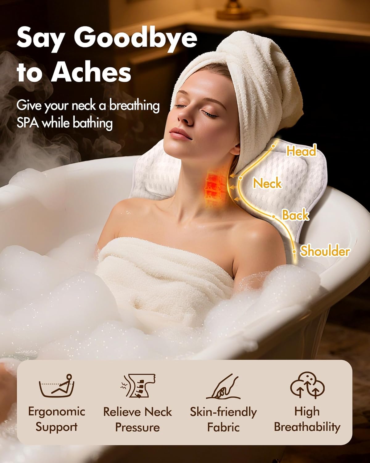Detalle 2 de AOPOW Ergonomic Bath Pillow 6-suction cushion