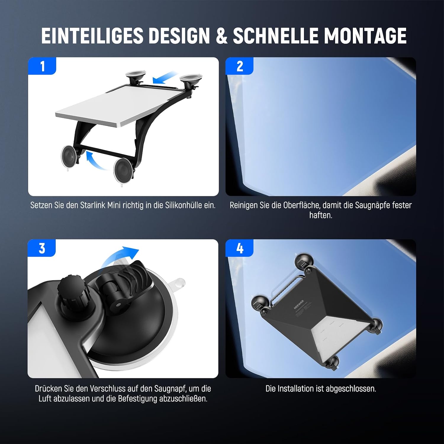 Detalle de NEEWER ST91 Saugnapfhalterung Auto 2-in-1 Schutzhülle für Starlink Mini