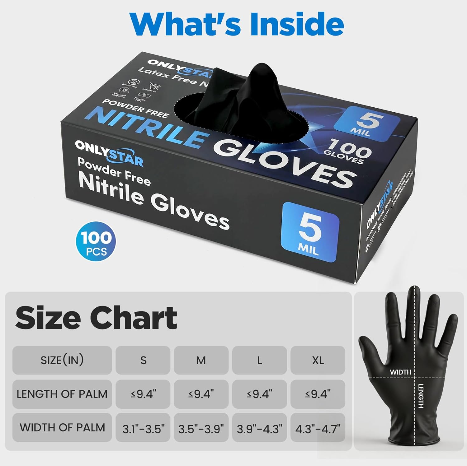 Thumbnail 6 de ONLYSTAR Food Grade Nitrile Gloves – 5 Mil, Black, 100 Pcs, Ambidextrous, Food Safe & Textured