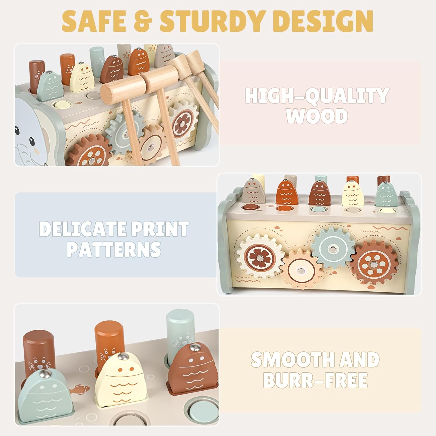 Thumbnail 5 de Joyreal Wooden Montessori Toys for 1 Year Old – Hammering Pounding Bench, Xylophone & Fishing Game