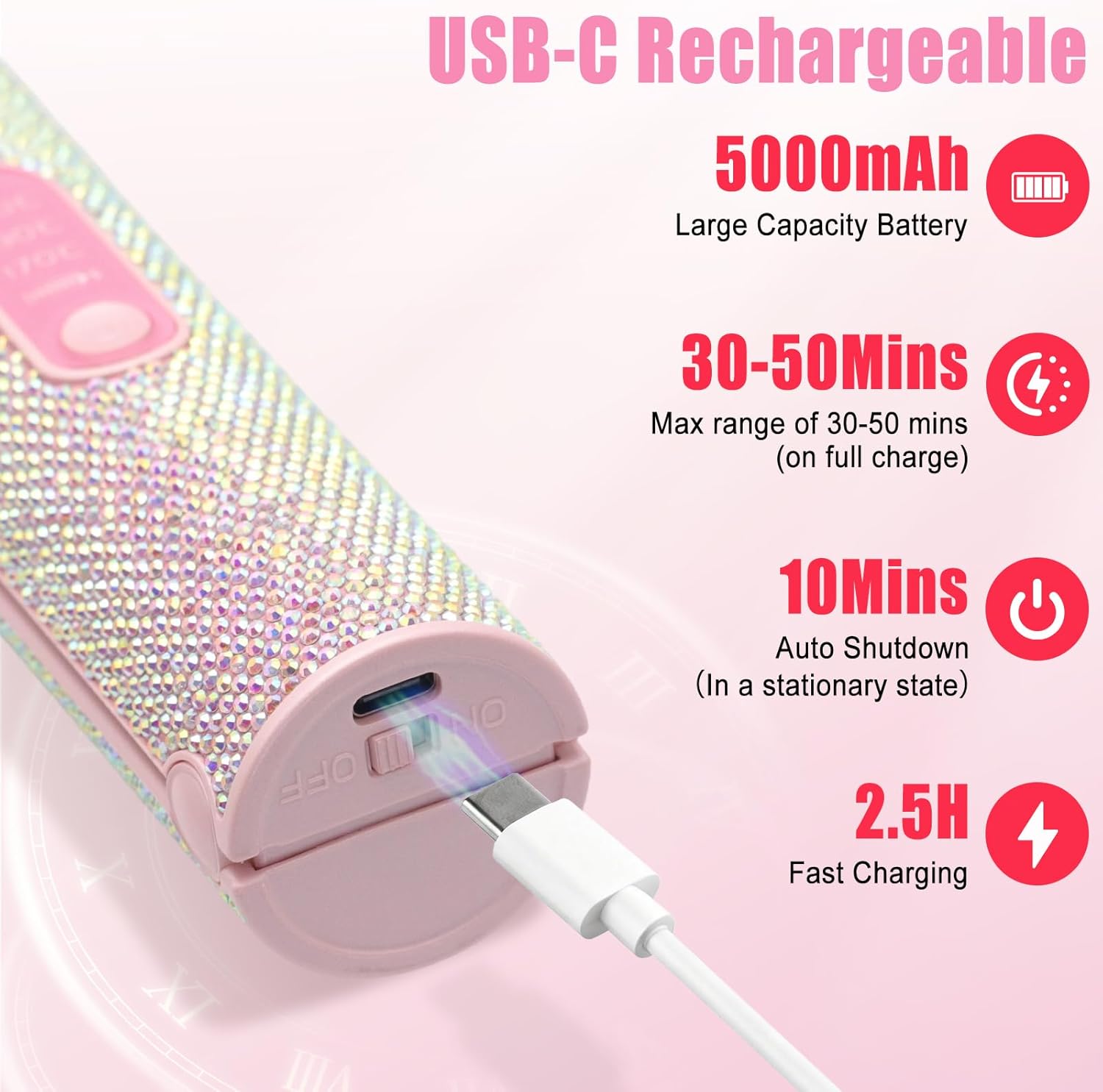 Thumbnail 1 de Lisseur sans fil 2 en 1 5000 mAh Rose