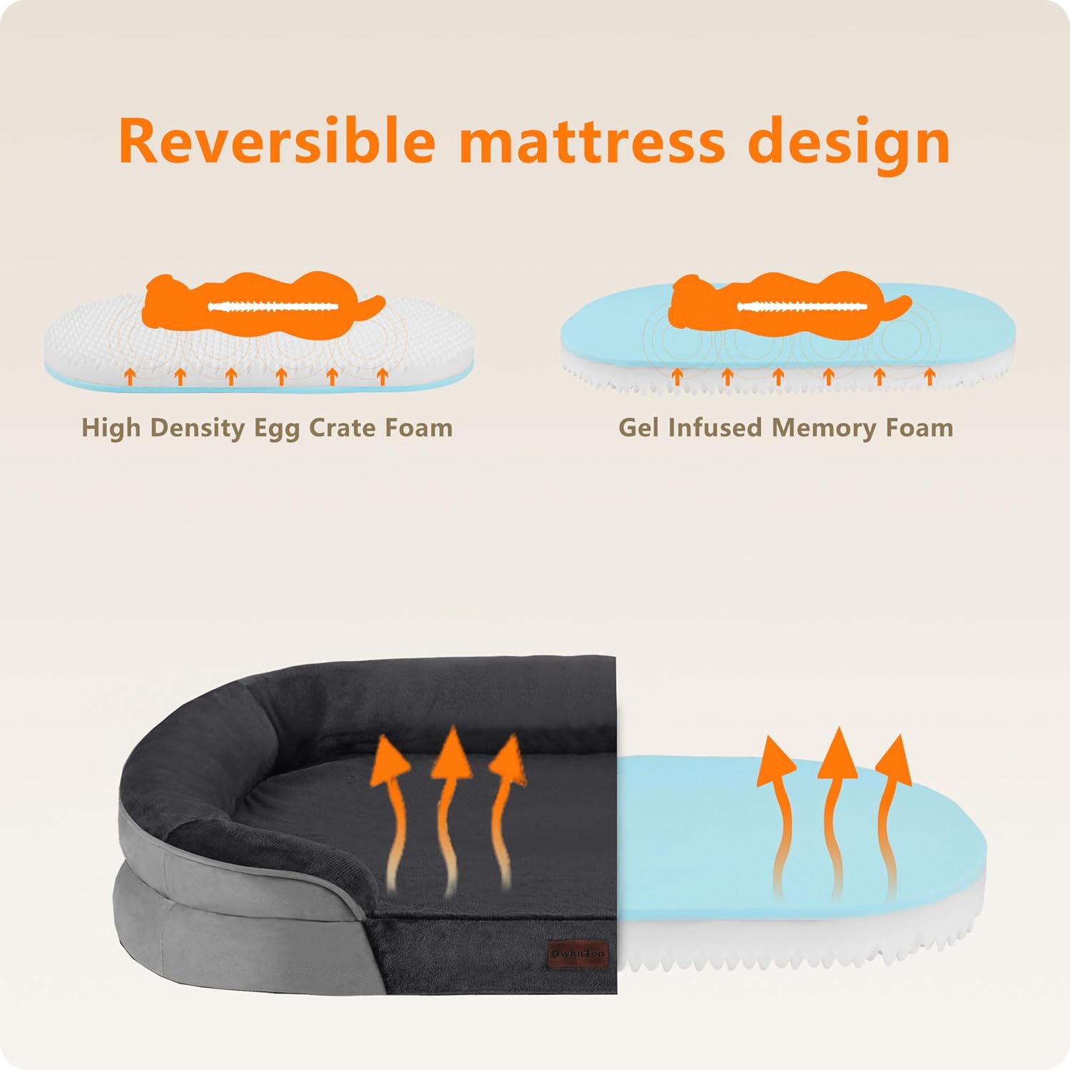 Detalle de Dwanton 36-Inch Medium Dog Bed Sofa with Gel Memory Foam and Bolsters
