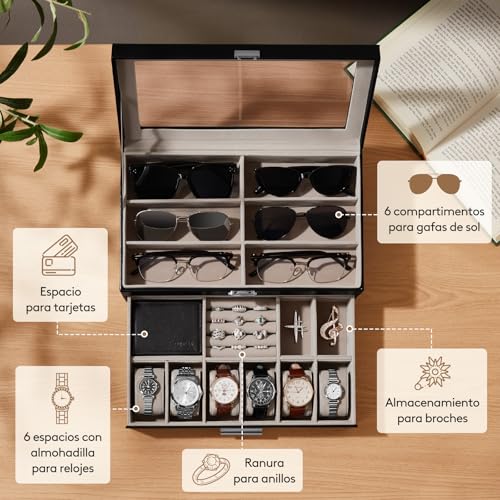 Thumbnail 2 de Lifewit organizador para gafas con caja de relojes y tapa de cristal (negro, 35 x 21 cm)
