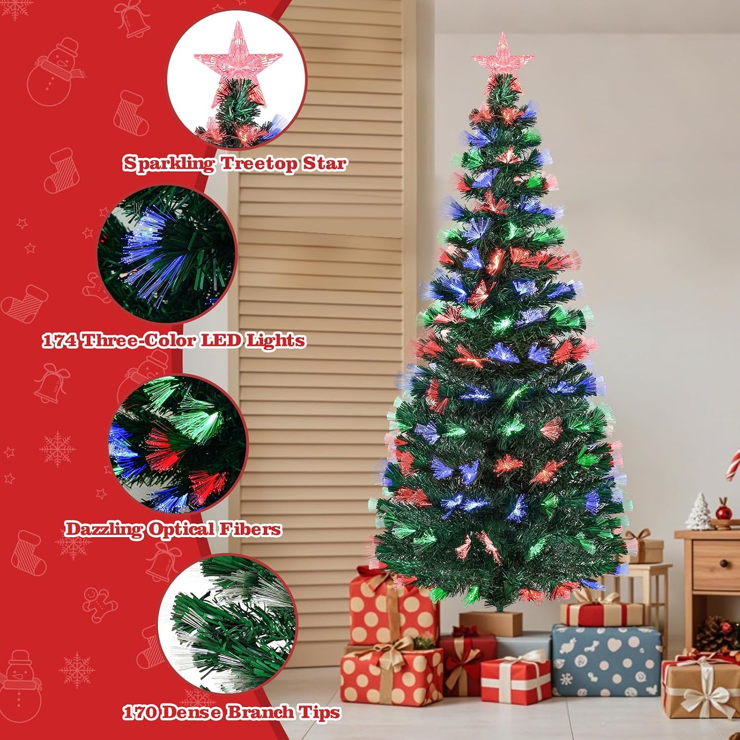 Detalle 2 de Sapin de Noël Artificiel Uten 1,5 m avec Pointe en PVC et Fibre de Verre – 8 Modes lumineux
