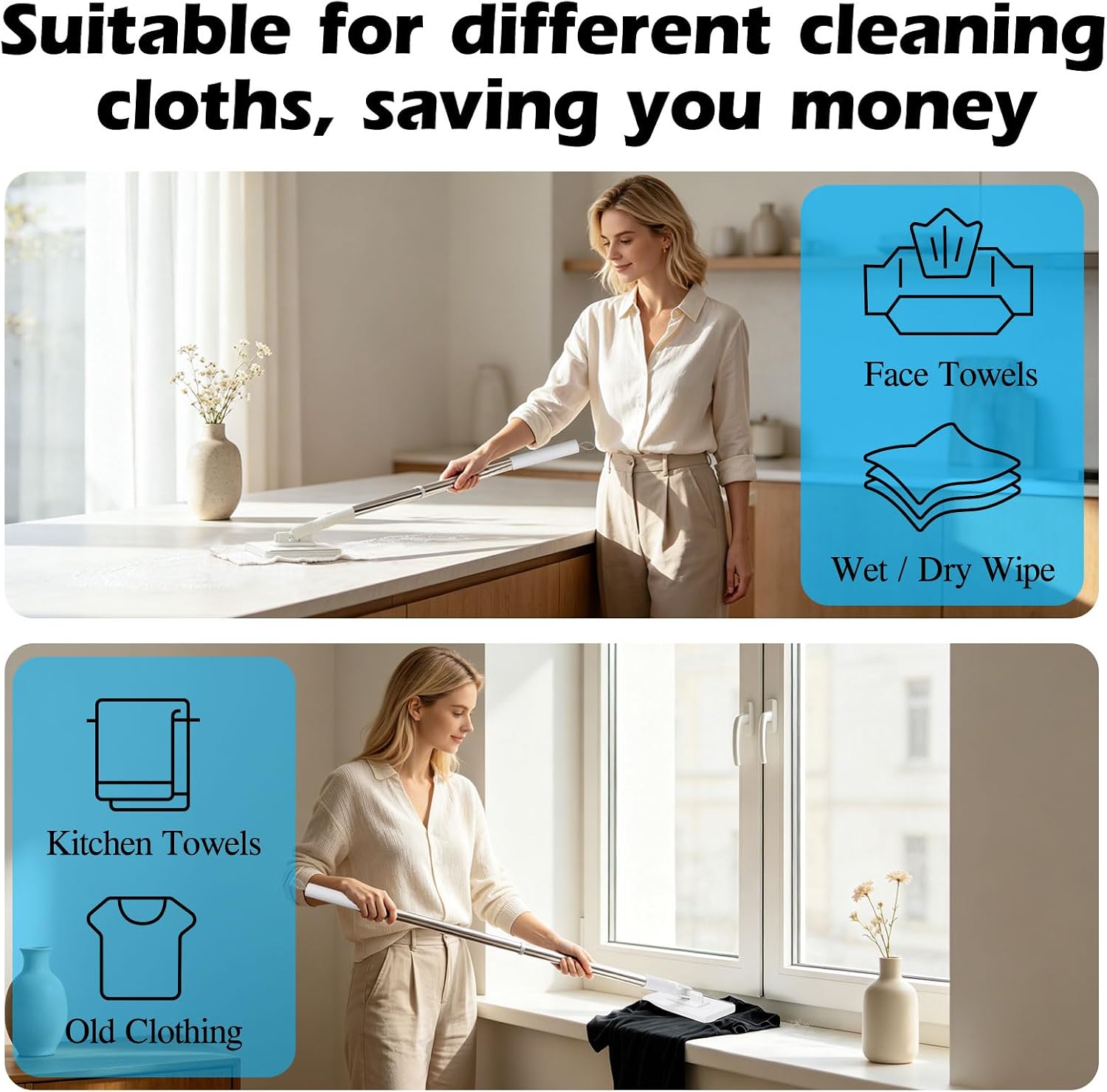 Detalle de Masthome Snap Grip Mini Mop with Built-in Squeegee