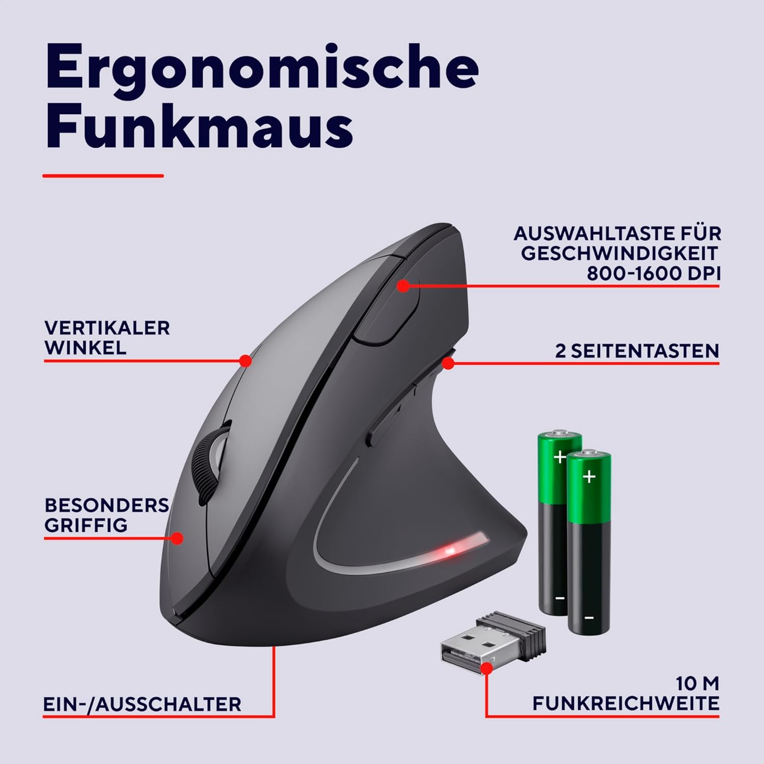 Detalle 2 de Trust Verto 800-1600 DPI Ergonomische Maus đ±