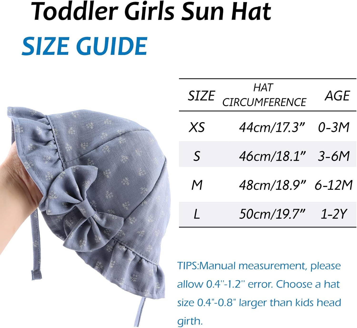 Detalle 2 de XIAOHAWANG Sommerhut Baby Mädchen UV Schutz – Baumwolle, Schleife, Bindebänder