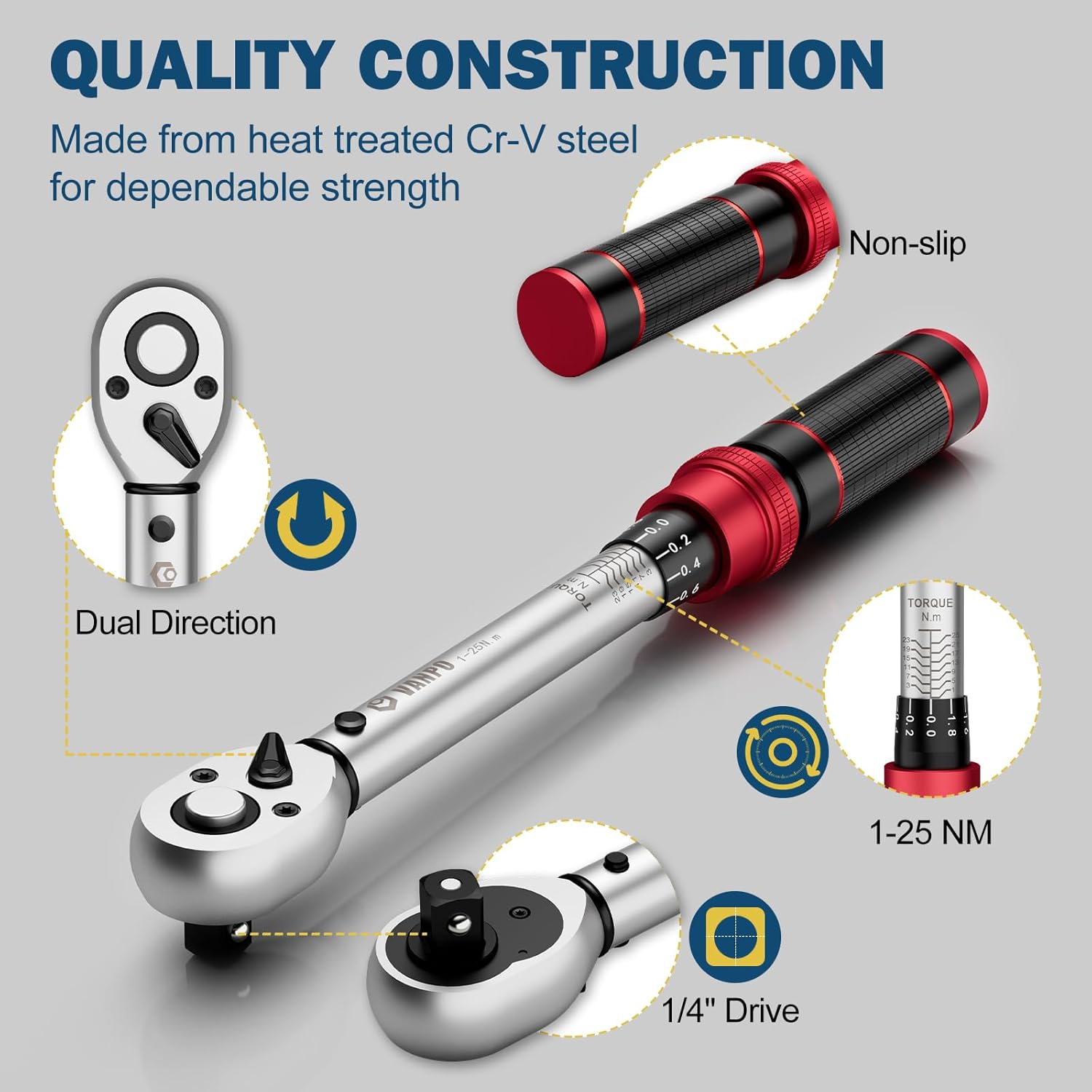 Thumbnail 5 de VANPO 32-Piece Bike Torque Wrench Set (1–25 Nm) with 1/4" Click Wrench & Bit Kit