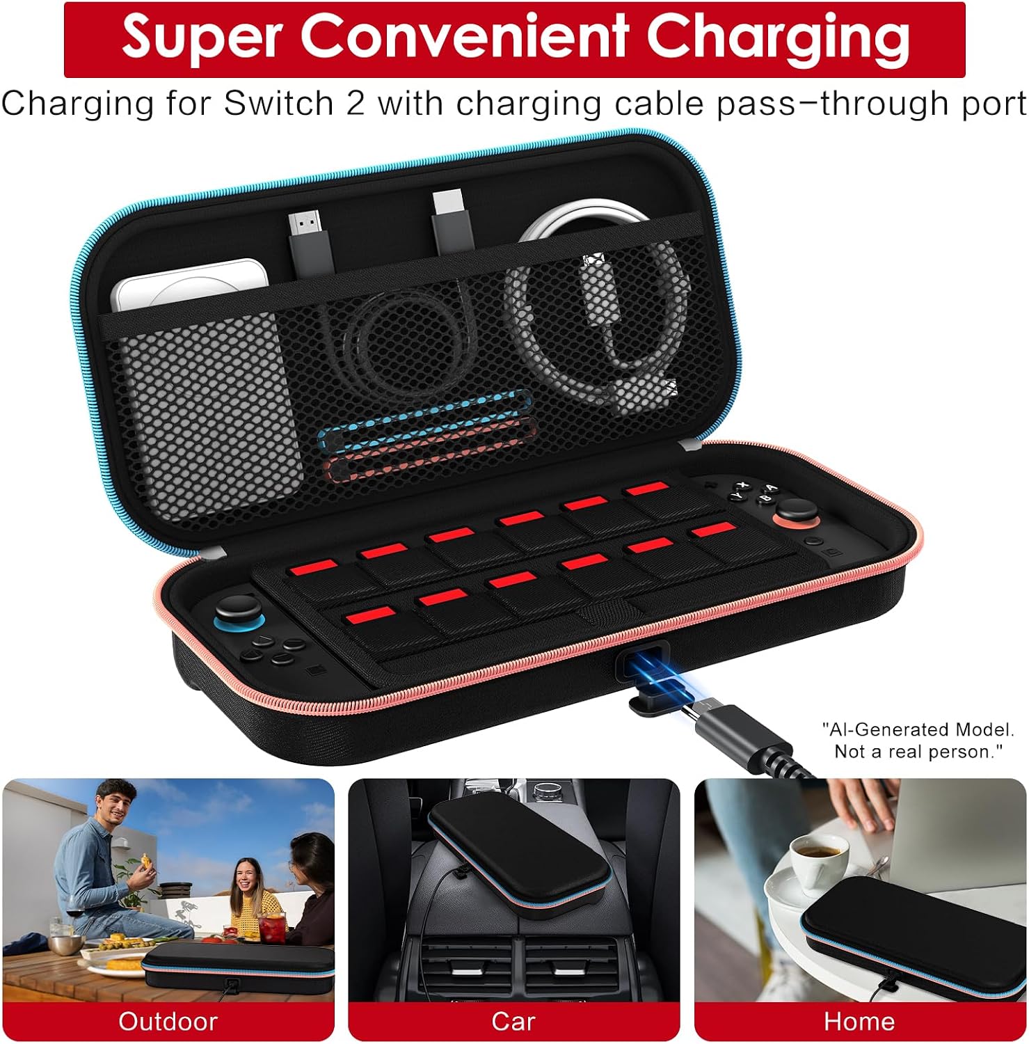 Thumbnail 5 de ivoler Charging Cable Port Case for Switch 2, holds 12 cards