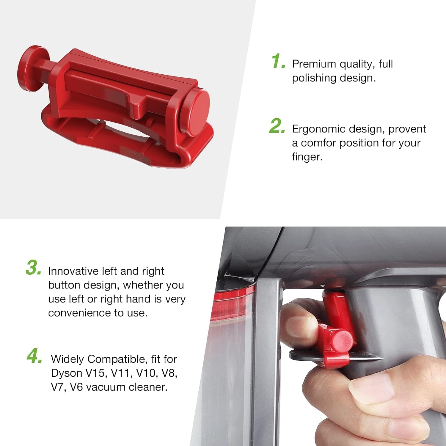 Detalle 2 de HK22J7087 Trigger Lock voor Dyson-stofzuigers, 2 stuks, rood ABS