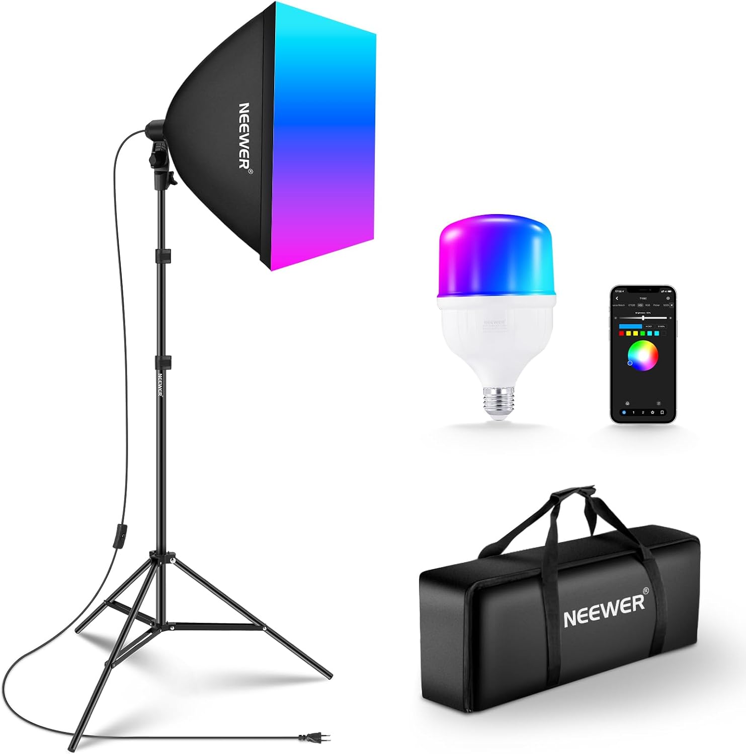 NEEWER NK800 : kit d’éclairage softbox RGB Softbox 24" E27, contrôle par app et 9 modes d’effets