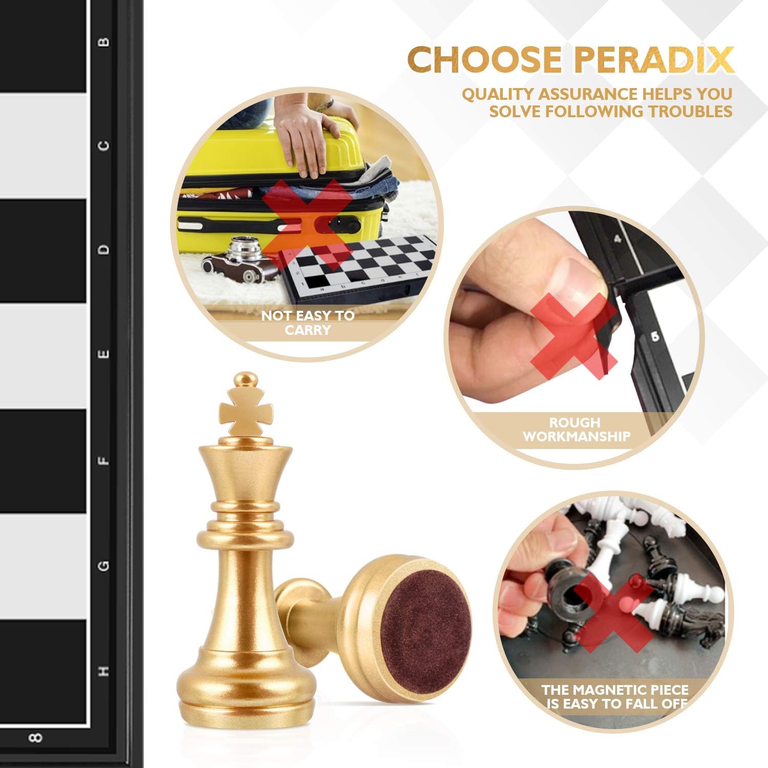 Thumbnail 3 de Peradix Magnetisches Einklappbares Schachbrett – Reise-Set für Kinder ab 6 Jahre und Erwachsene (Gold & Silber)