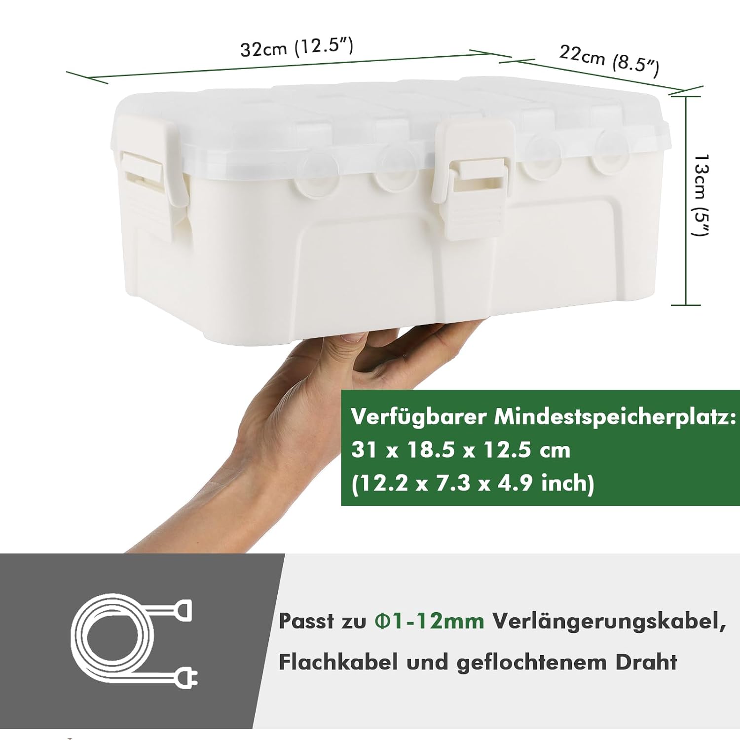Thumbnail 2 de RESTMO Große wasserdichte Kabelbox für den Außenbereich – IP54, 32x22x13 cm, transparentes Weiß