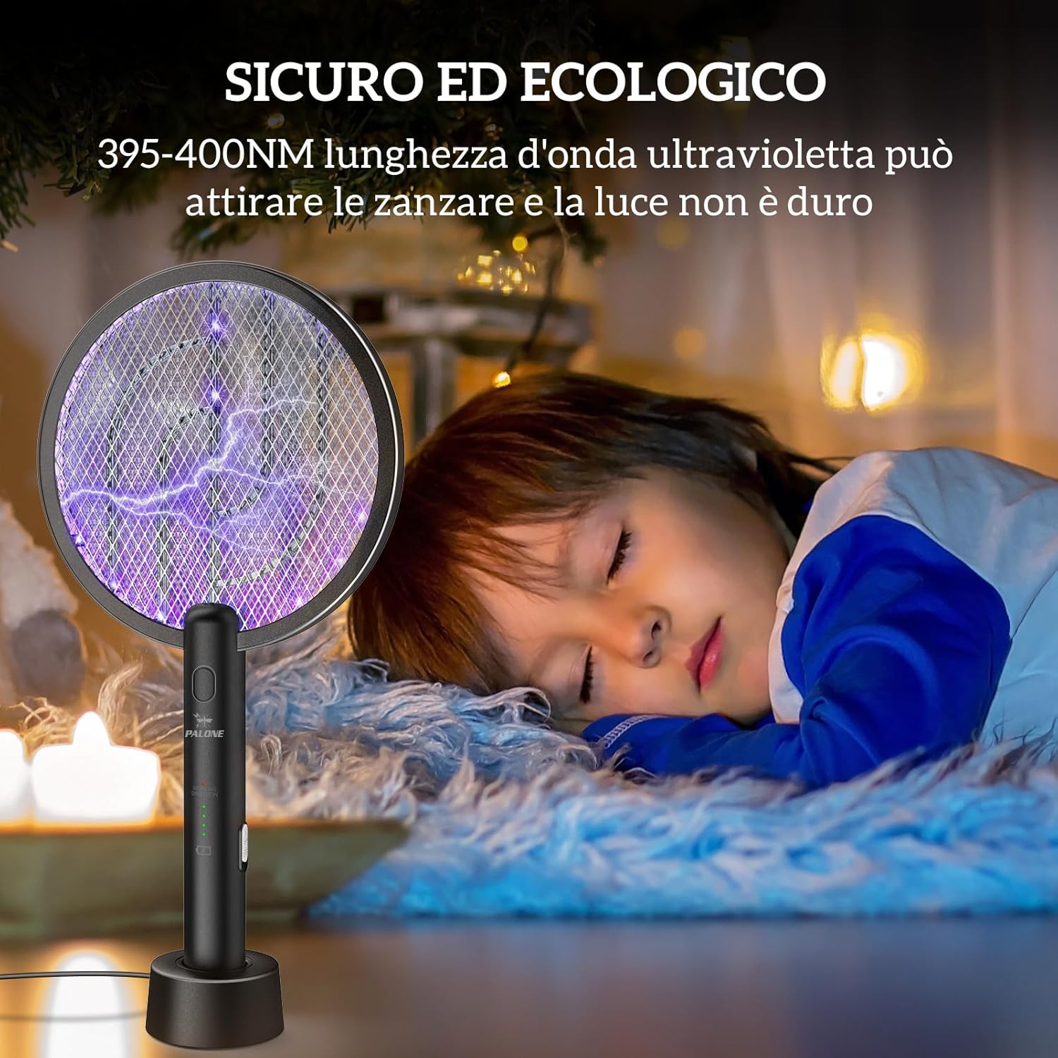 Thumbnail 6 de PALONE Racchetta Zanzare Elettrica 2x4000V con USB Ricaricabile e LED 2-in-1: protezione efficace per casa, giardino e campeggio