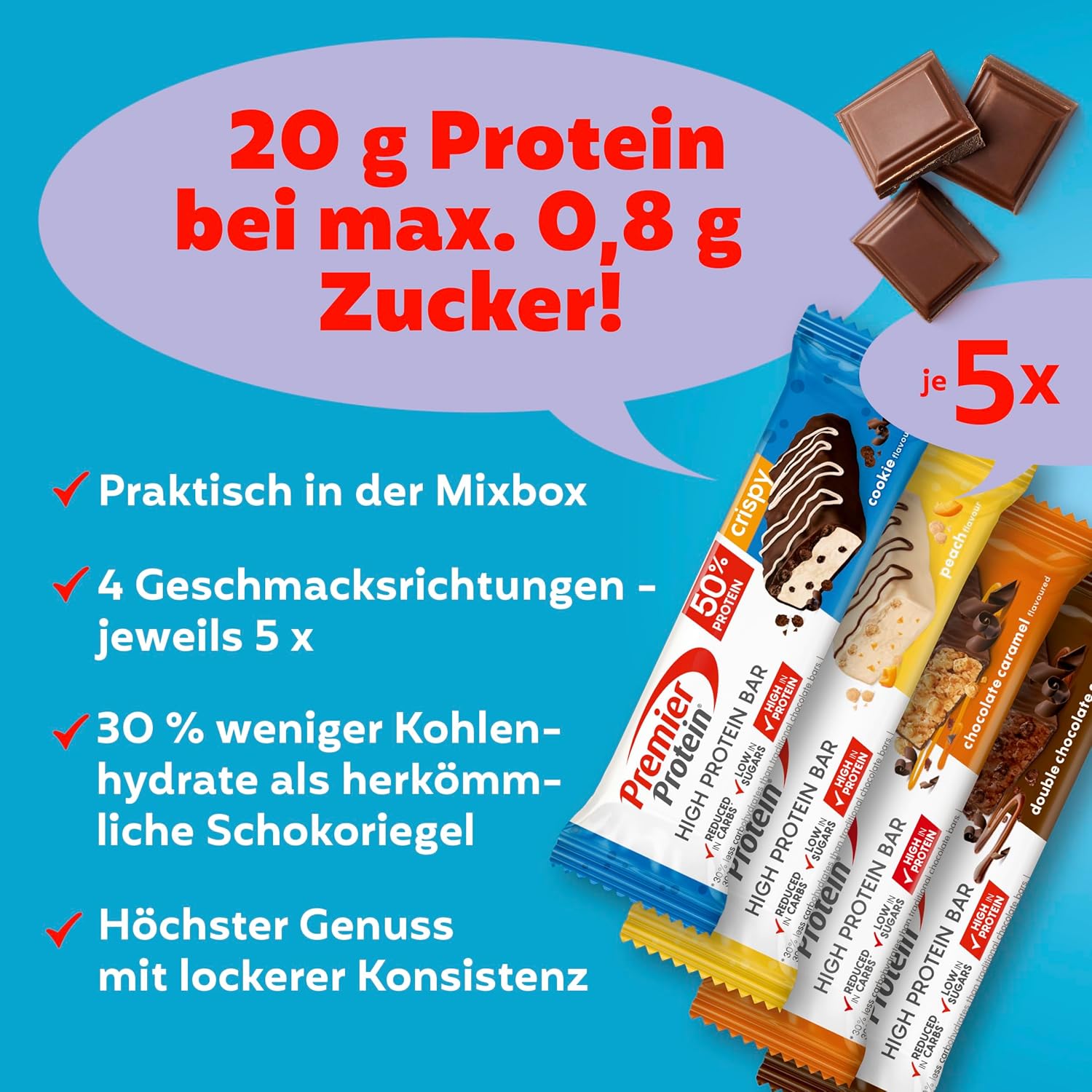 Thumbnail 2 de Premier Protein High Protein Bar 50% Multiflavourbox (20 x 40 g) – Low Sugar & Low Carb