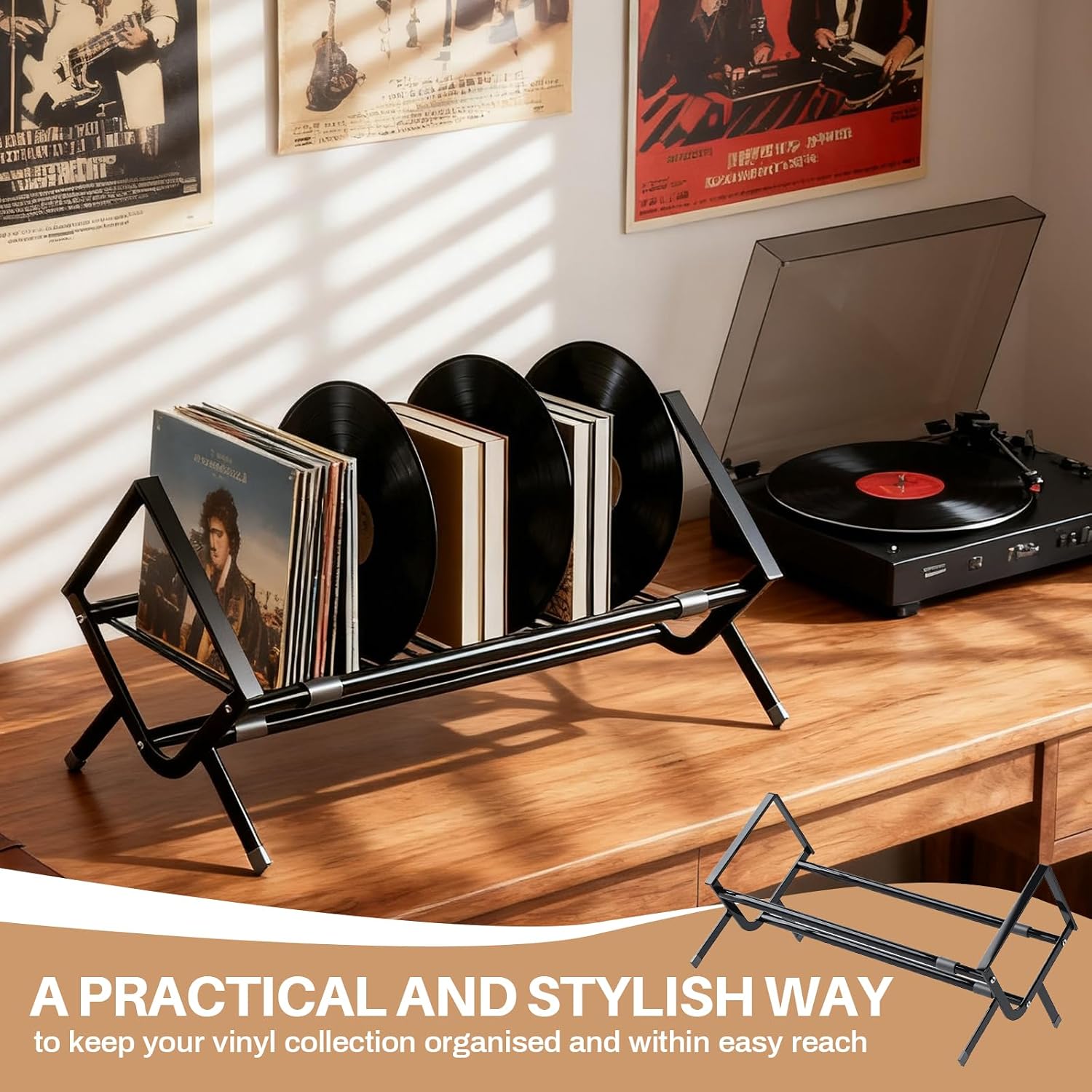 Detalle 2 de MHYMX CLDE00280 – metalowy stojak na płyty winylowe, rozsuwany 43–75 cm