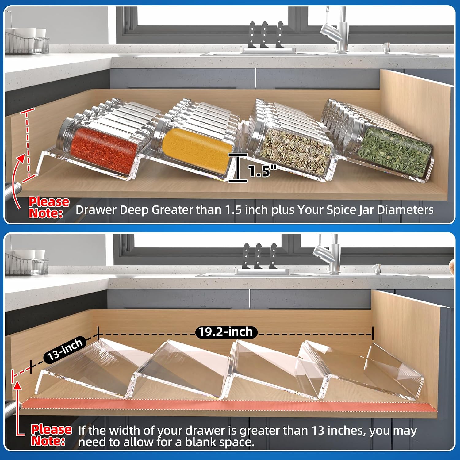 Detalle de MIUKAA Clear Acrylic Spice Drawer Organizer 4-Tier Tray