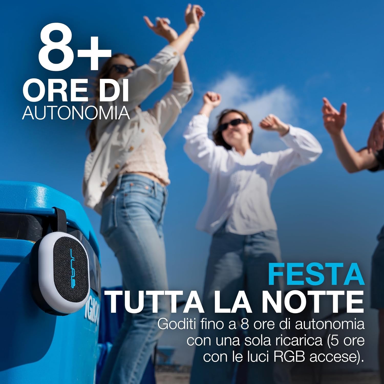 Thumbnail 1 de JLab Pop Party cassa Bluetooth ultra-portatile da 5W con luci RGB e autonomia fino a oltre 8 ore (IP55, blu navy)