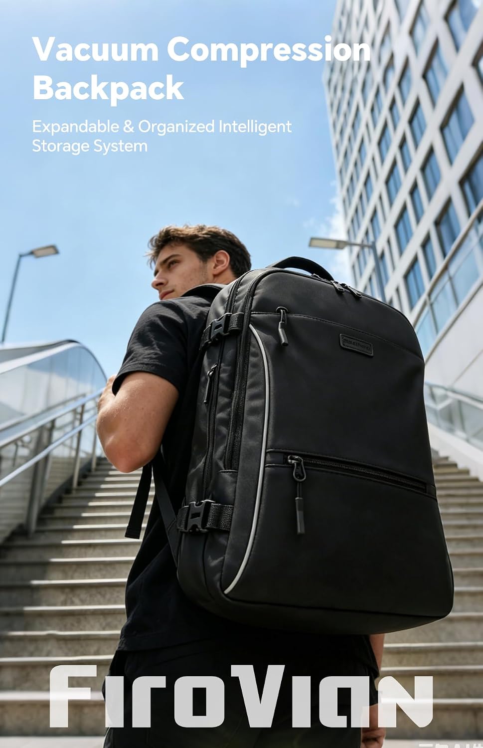 Detalle de FIROVIAN Vacuum Backpack Travel 70L Expandable Carry-On with Compression System and 2 Detachable TPU Vacuum Bags