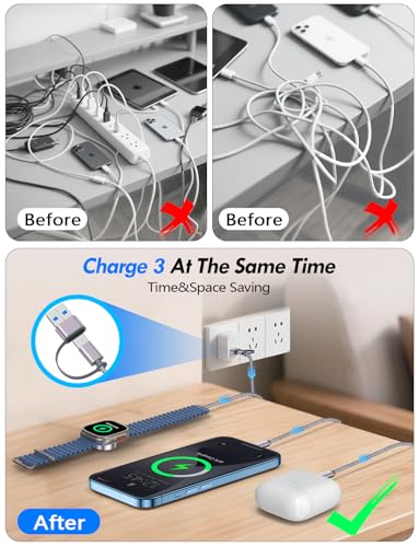 Detalle 2 de 2Pack Travel Essentials: xiwxi 3-in-2 Multi Charging Cable for Apple Watch & More