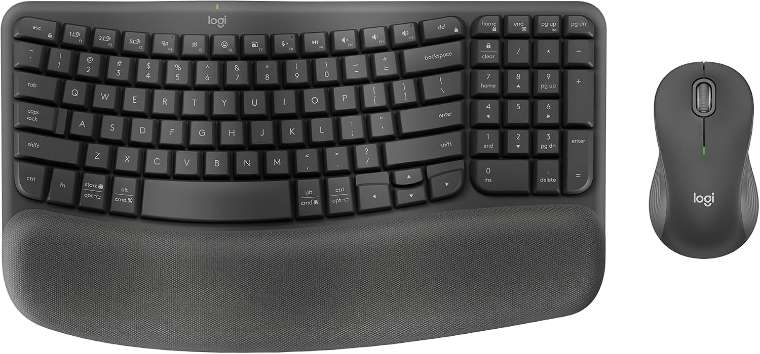 Detalle de Logitech Wave Keys MK670 Wireless Ergonomic Keyboard and Mouse Combo, Graphite
