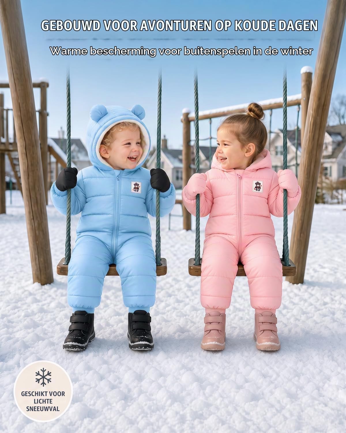 Detalle 2 de JiAmy winterkruippakje met capuchon, fleecevoering en rits