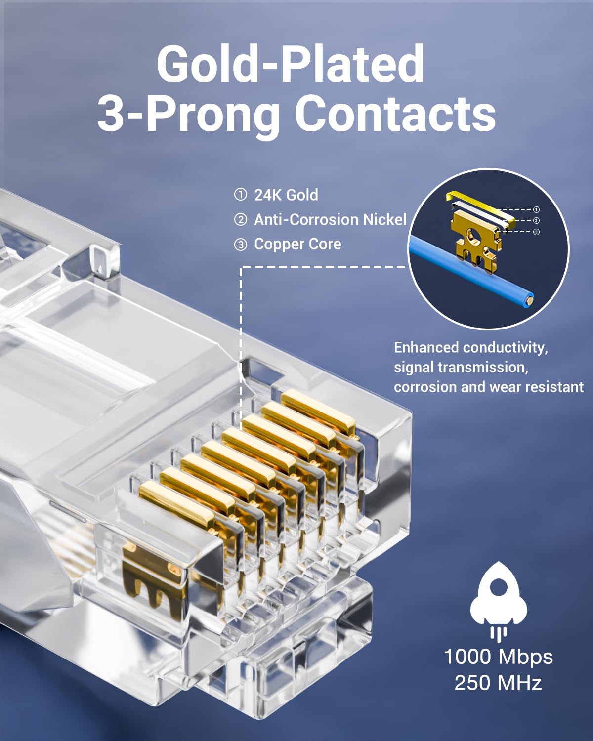 Detalle de VCE RJ45 Pass-Through Connectors (Gold-Plated) 50 Pack for Cat6/5e