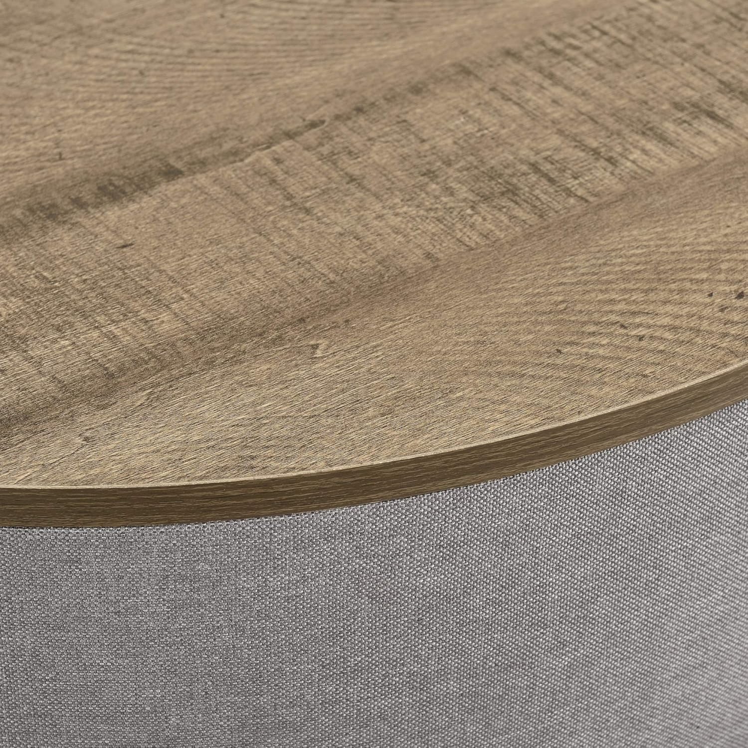 Detalle de Tavolino Contenitore con Piano Rotondo Rimovibile in Noce/Grigio – design moderno con scomparto