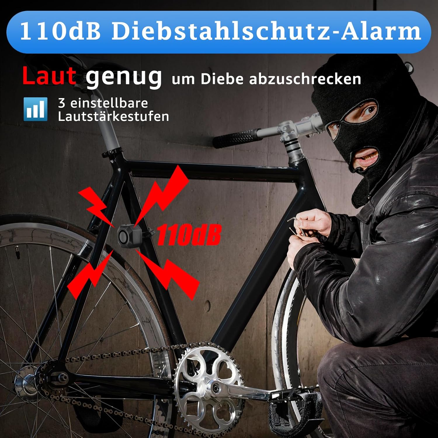 Thumbnail 1 de NineLeaf Fahrrad-Alarmanlage mit USB & Halterung – 110 dB, wasserdicht (IP54) und mit Fernbedienung