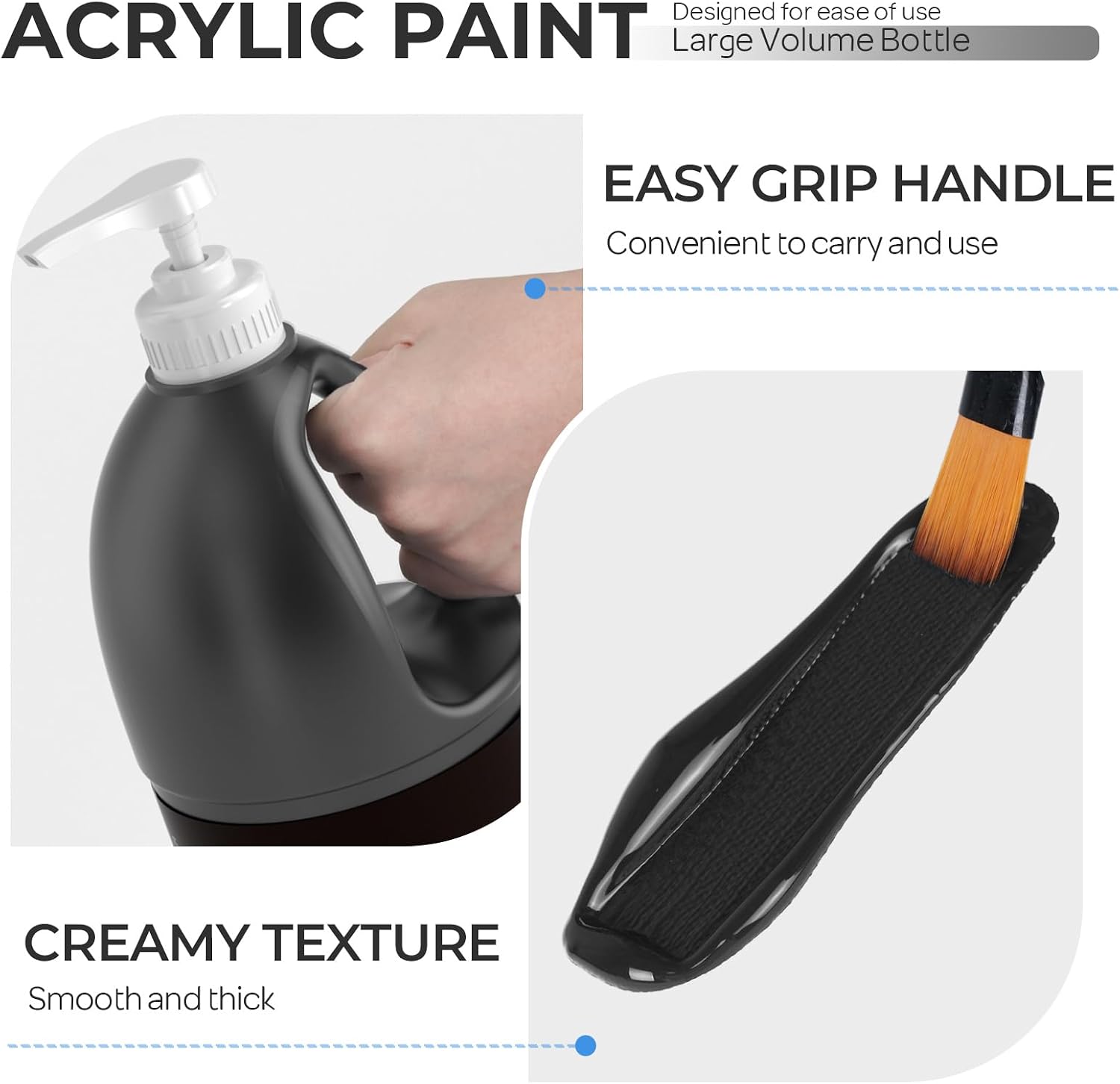Detalle 2 de Nicpro Black Acrylic Paint Set, 2040 ml – Large Pump Bottle for Multi-Surface Crafting (Non-Toxic)