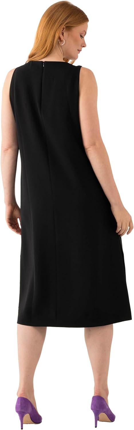 Detalle 2 de Robe midi Ulla Popken en acétate – grandes tailles, coupe évasée et sans manches
