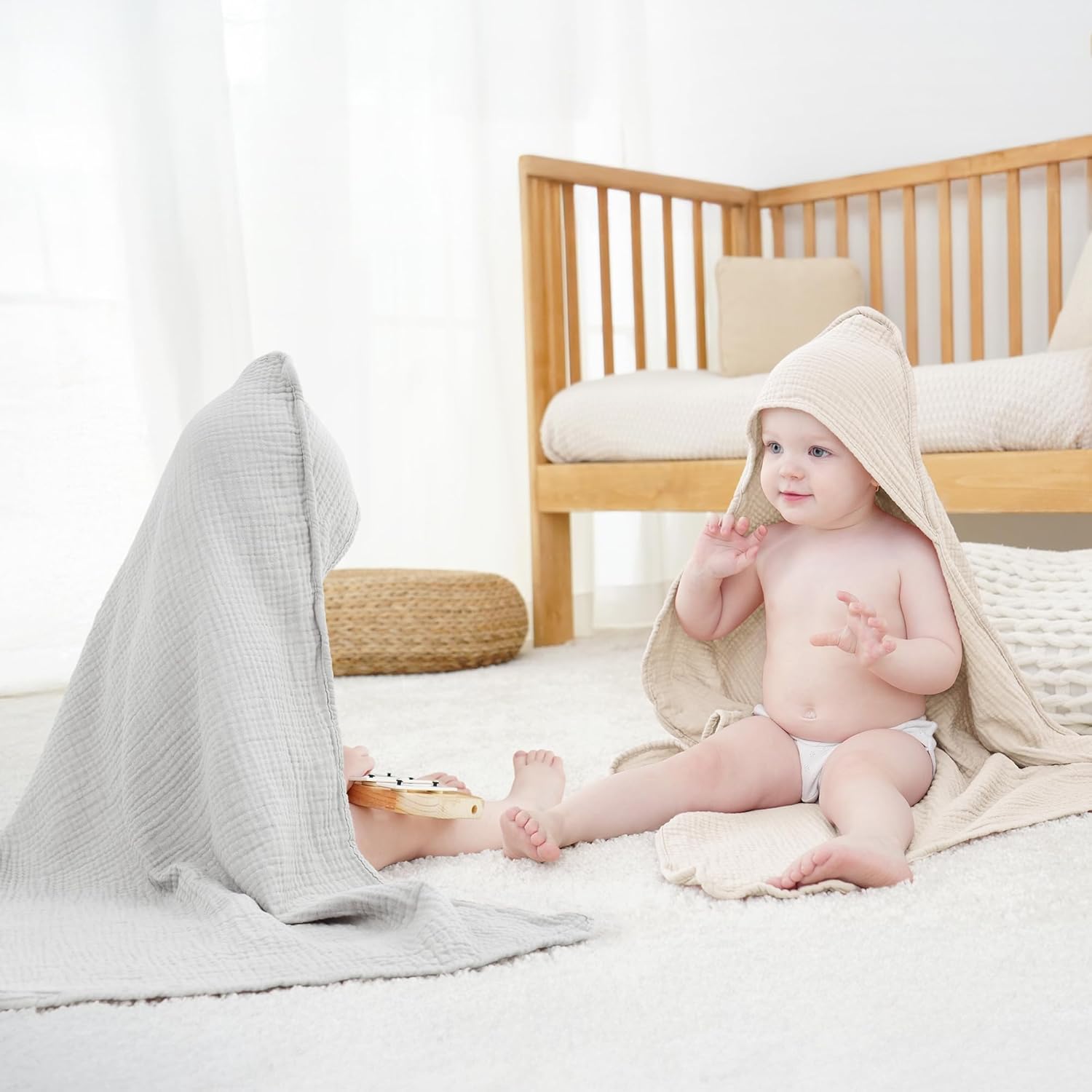 Thumbnail 3 de Susurration Baby Handtuch mit Kapuze (2er-Set) aus Musselin-Baumwolle – für Bad & Wickelbereich