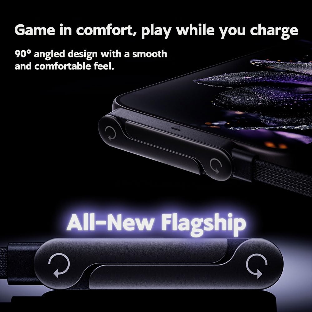Thumbnail 3 de NKV USB C to USB C Cable 240W Fast Charging with Right-Angle & Hidden Stand (5 ft, Black)