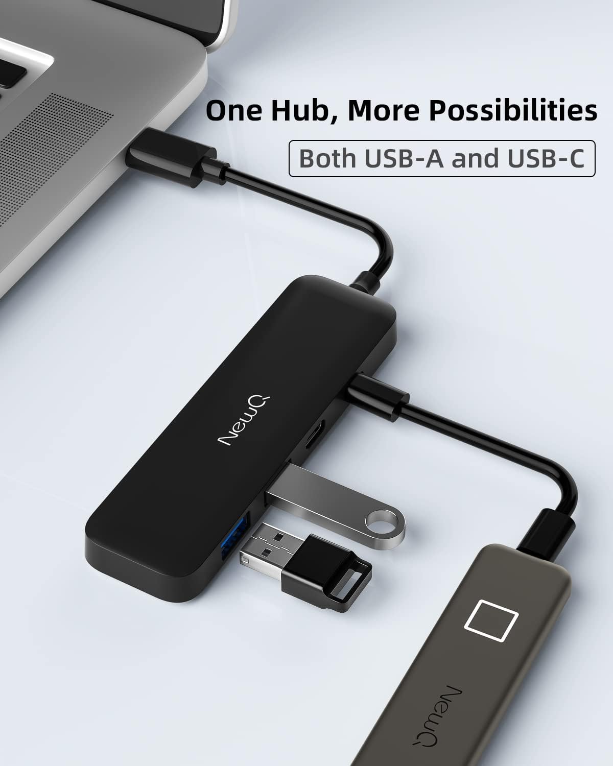Detalle de USB-C USB 3.0 Hub (U-S-B 3.0) mit 4 Ports: 2× USB-A & 2× USB-C, ultra-dünn, Plug-and-Play
