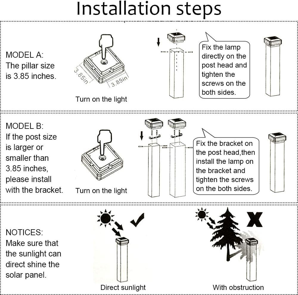 Detalle 2 de GEYUEYA Home Solar Post Lights (4 Pack): Square White Post Caps with Blue Accent