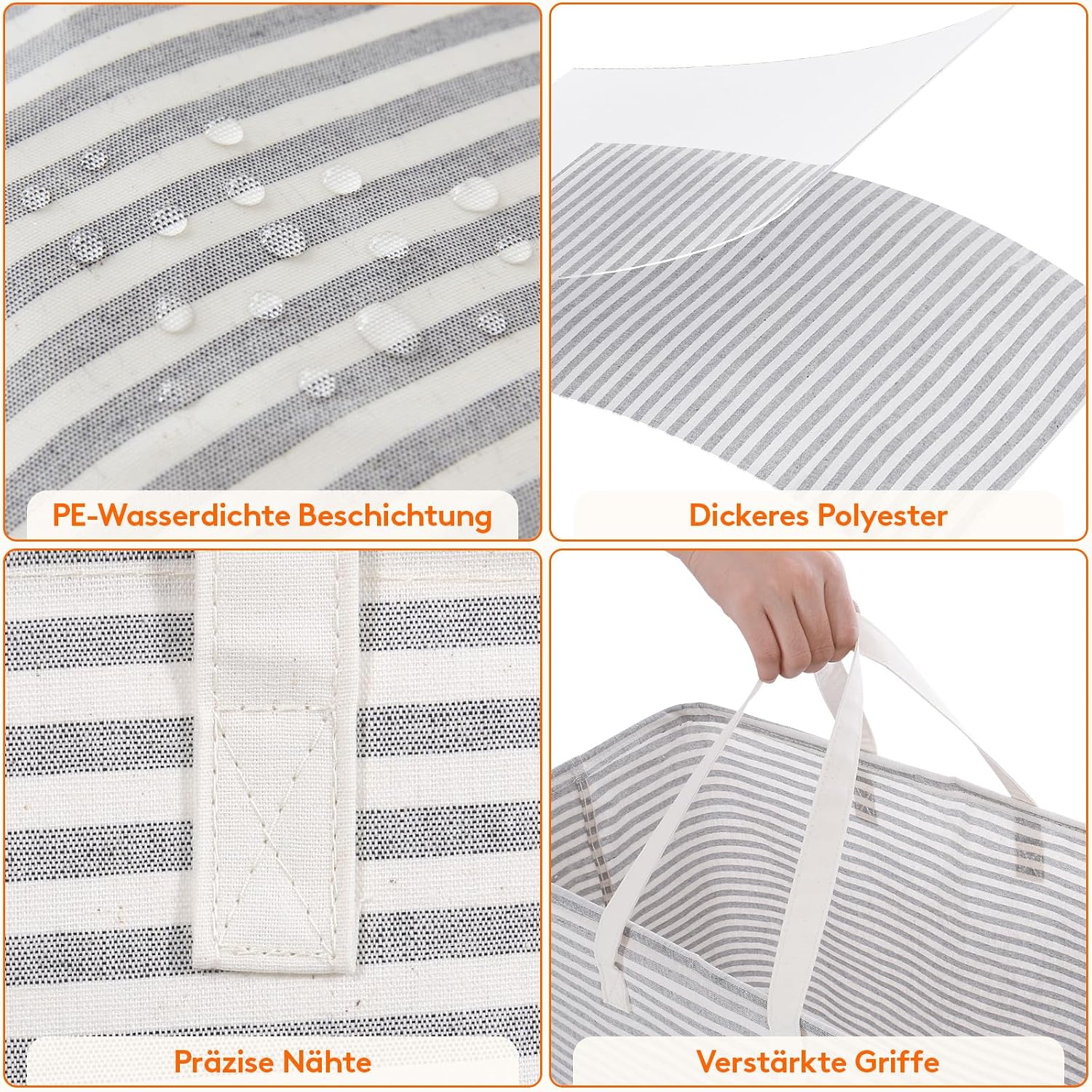 Detalle de Lifewit 100L Wäschekorb (faltbare Wäschebox) mit Griffen, wasserdichter Innenbeschichtung, grau
