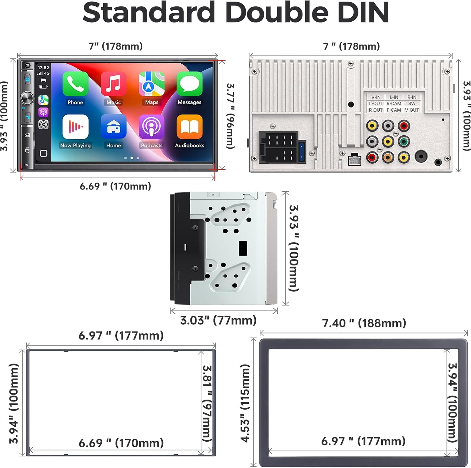 Thumbnail 6 de Kissound Double Din Car Stereo with 7" HD Touchscreen (Wireless/ Wired Apple CarPlay, Android Auto, Backup Camera)
