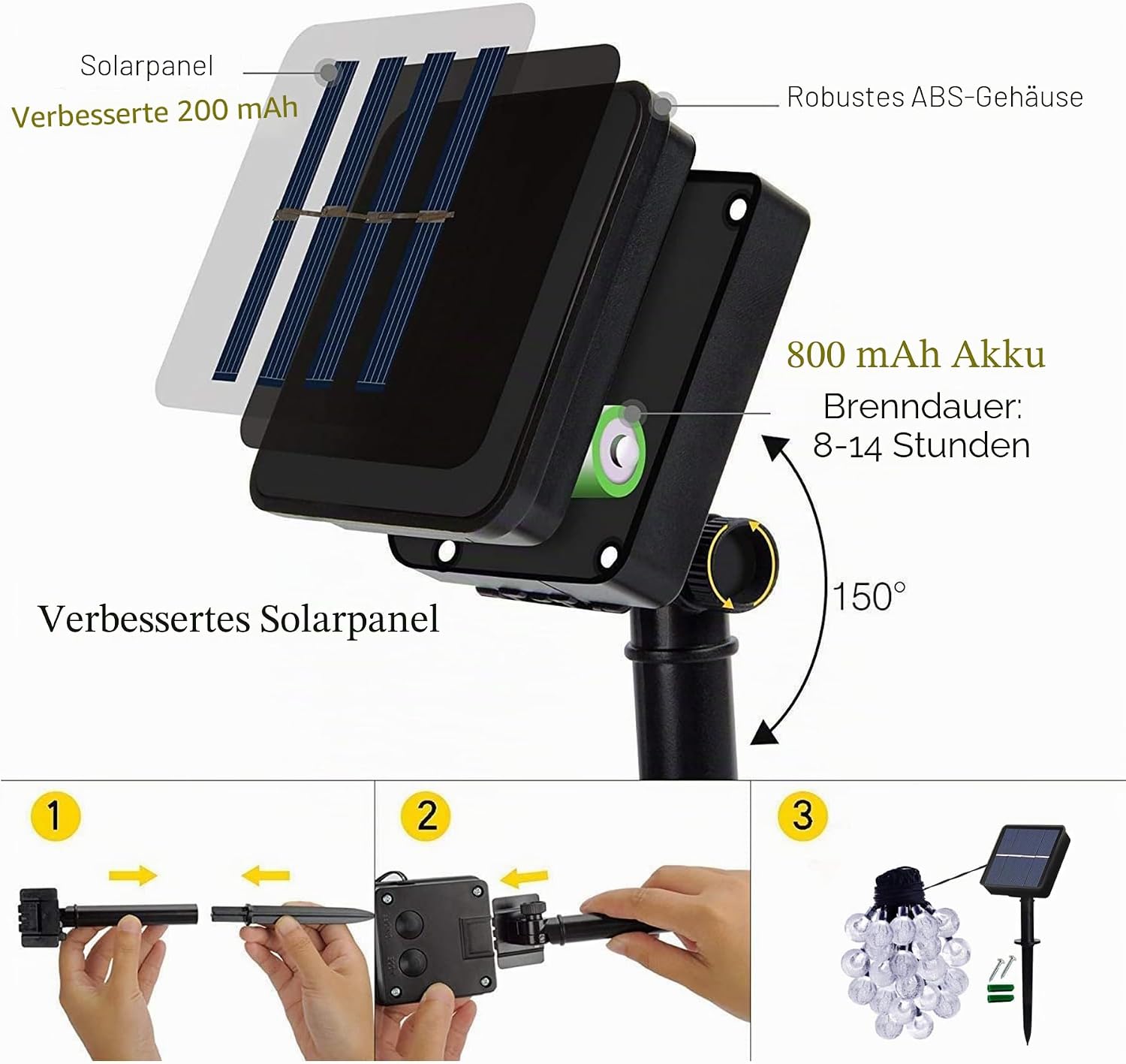 Thumbnail 6 de Lezonic Solar Lichterkette Außen | 50 LED, 7 m, IP65, 8 Modi – ideal für Garten, Terrasse & Parties