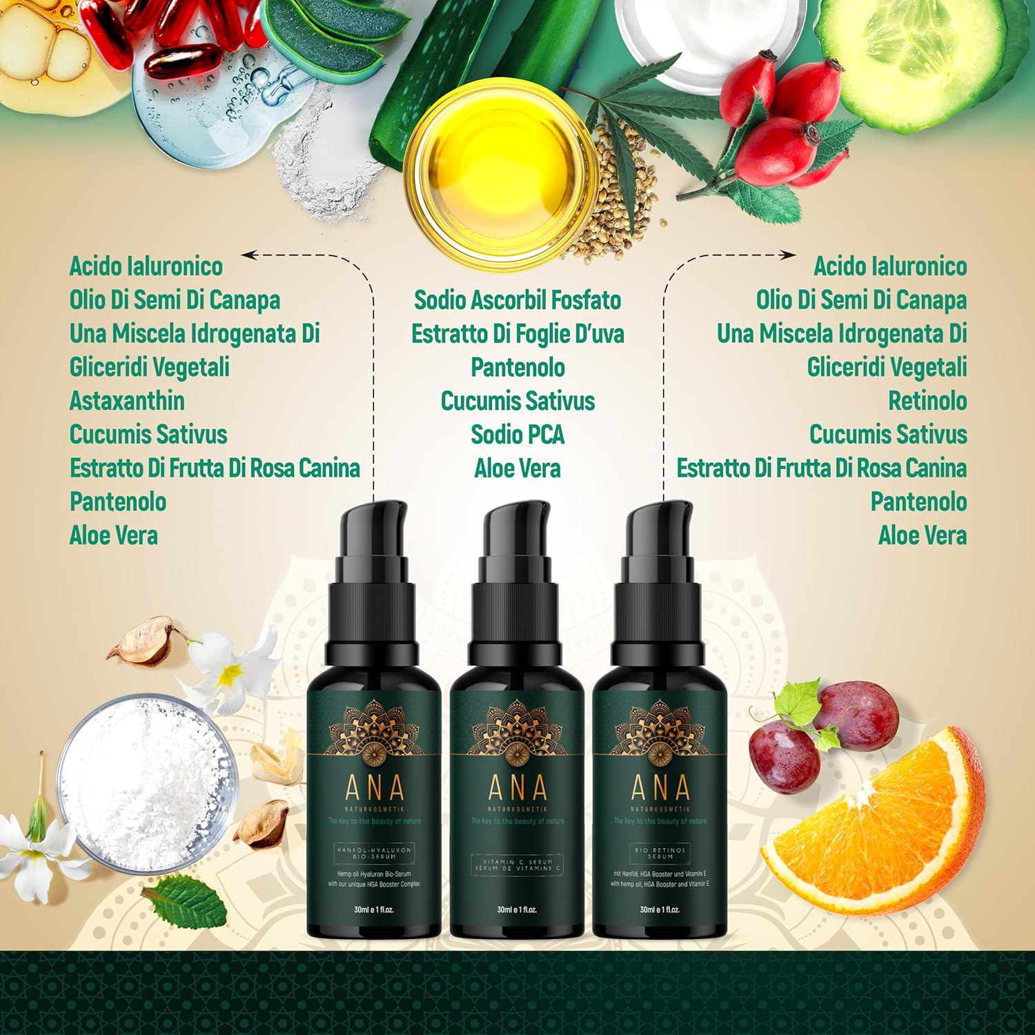 Thumbnail 4 de Set viso biologico 3x30 ml – siero vitamina C + retinolo, ialuronico e aloe vera, uso completo per viso, collo e décolleté