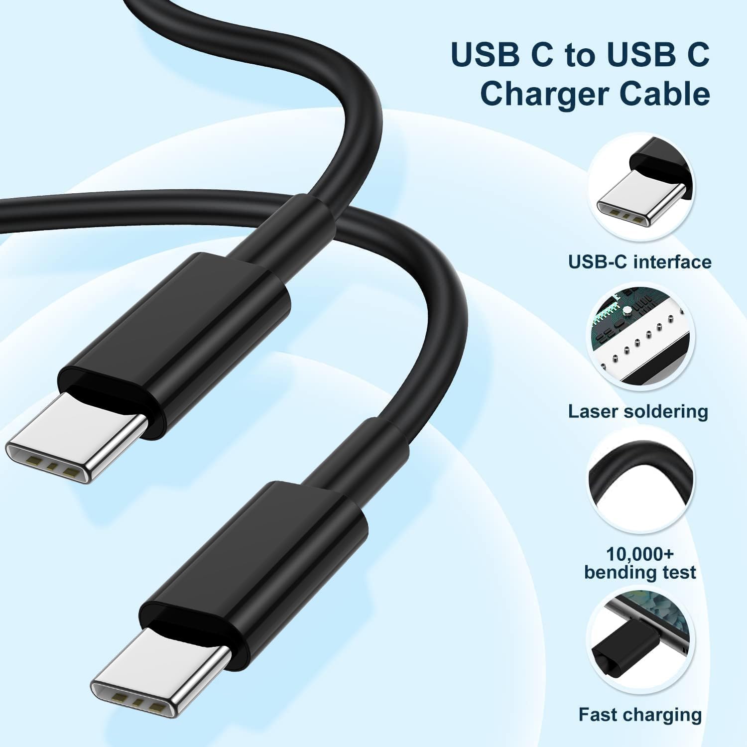 Thumbnail 3 de 100W USB-C Super Fast Charger Block (Dual Port) with 10ft USB-C to USB-C Cable — 2 Pack Charging Station
